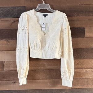 Express Ivory Eyelet Long Sleeve Blouse